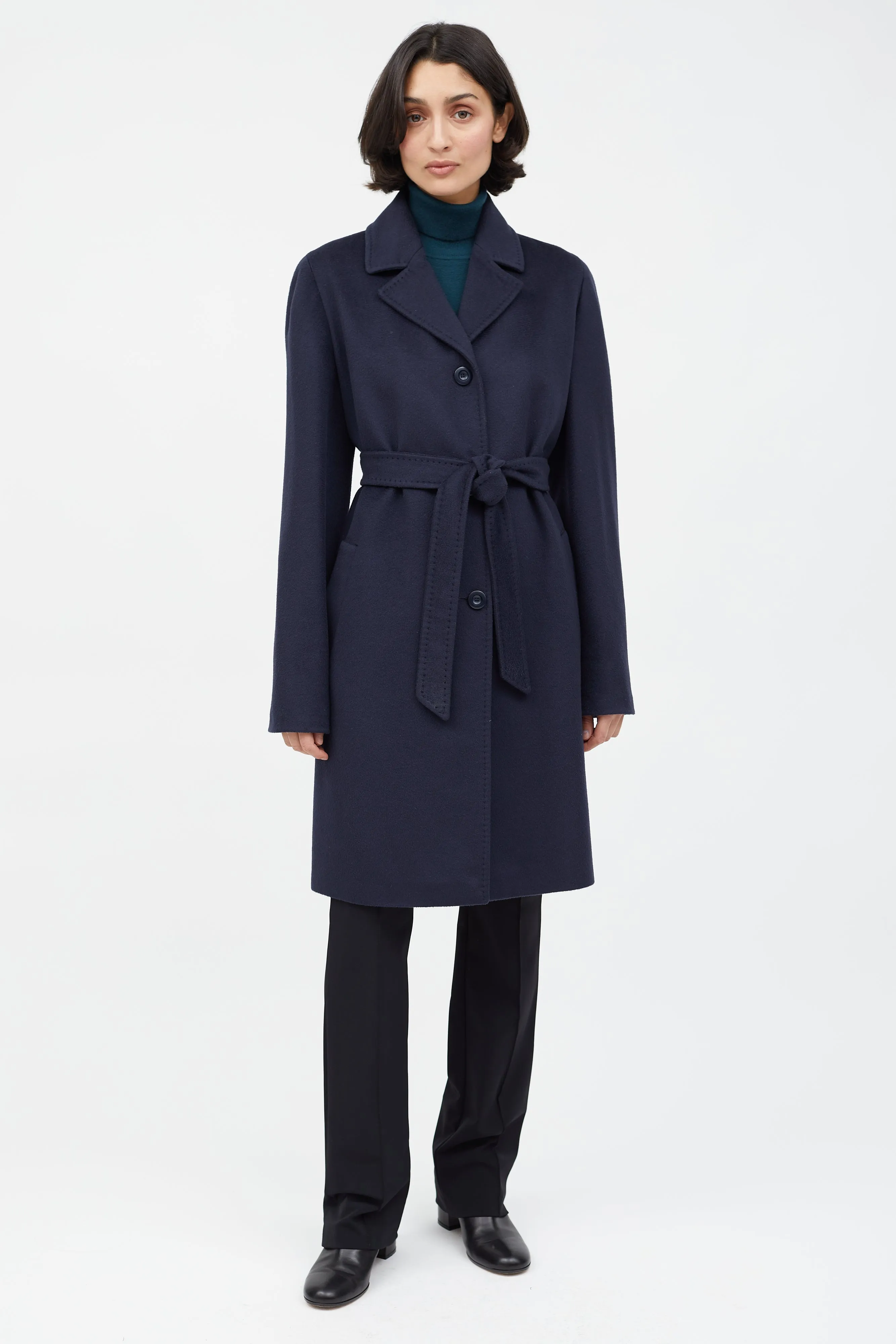 Navy Wool Belted Coat