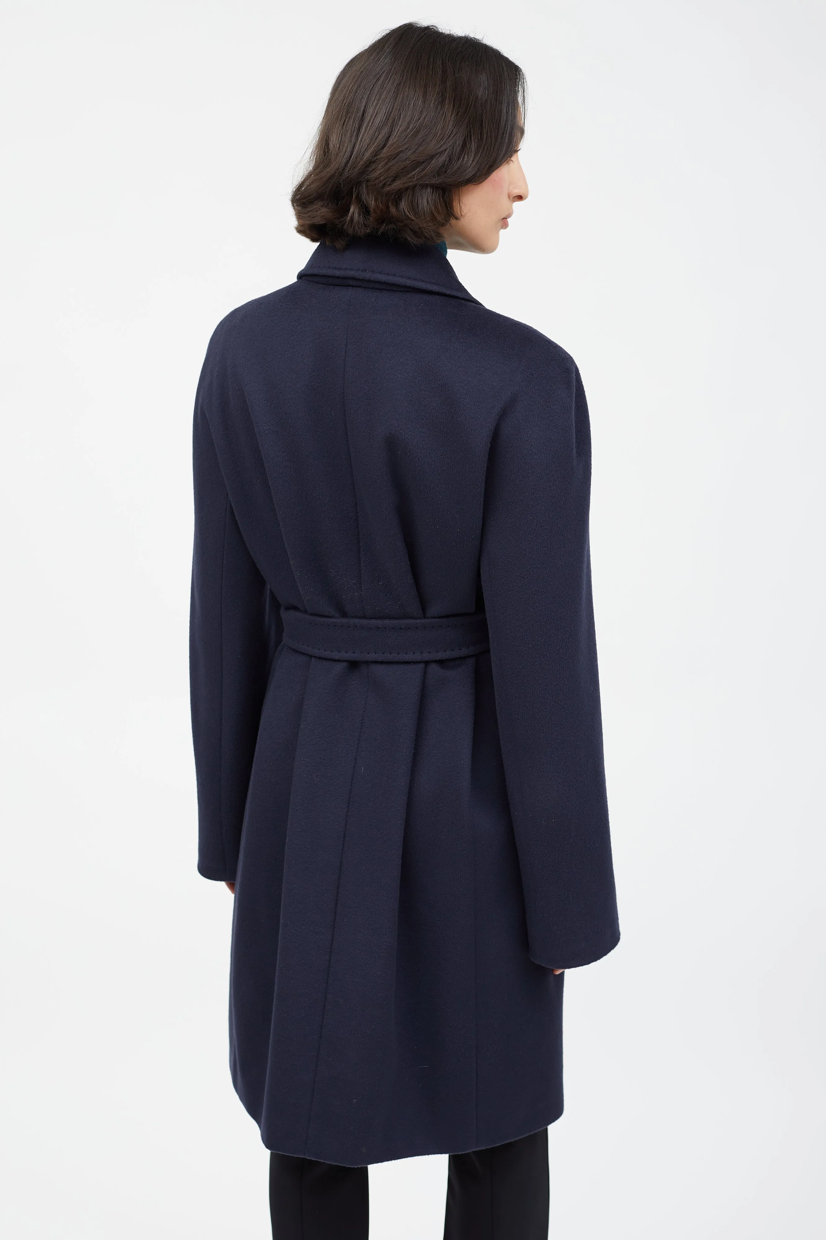 Navy Wool Belted Coat