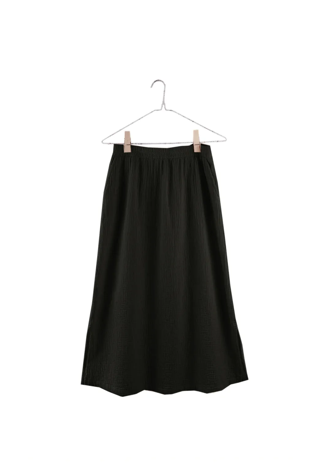 Organic Gauze Slit Skirt in Black