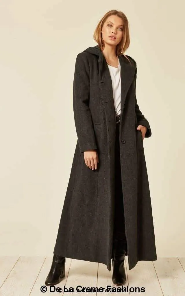 Oversized Elegant Hooded Wool-Cashmere Long Coat