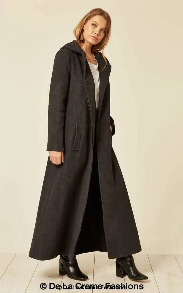 Oversized Elegant Hooded Wool-Cashmere Long Coat