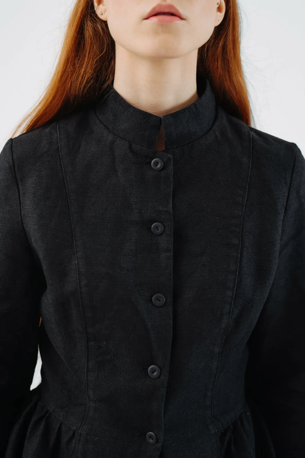 Peplum Jacket, Twill Linen, Black Pansy