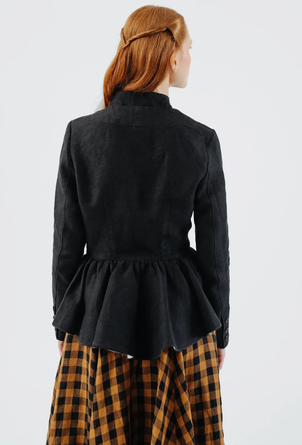 Peplum Jacket, Twill Linen, Black Pansy