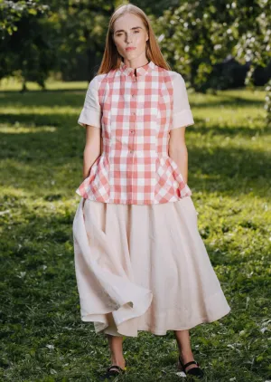 Peplum Vest, Sleeveless, Pink Checkers