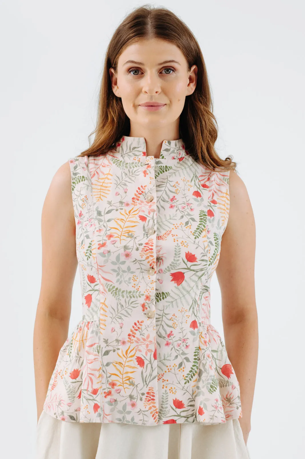 Peplum Vest, Sleeveless, Whimsical Garden