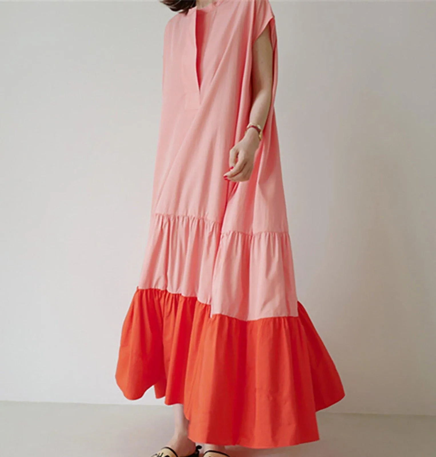 Pink Cap Sleeve Relaxed Ruffle Tiered Dress