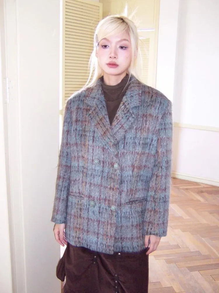 Plaid wool coat【s0000003688】