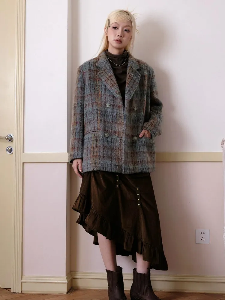 Plaid wool coat【s0000003688】