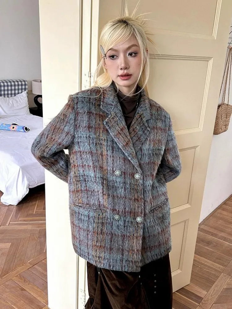 Plaid wool coat【s0000003688】