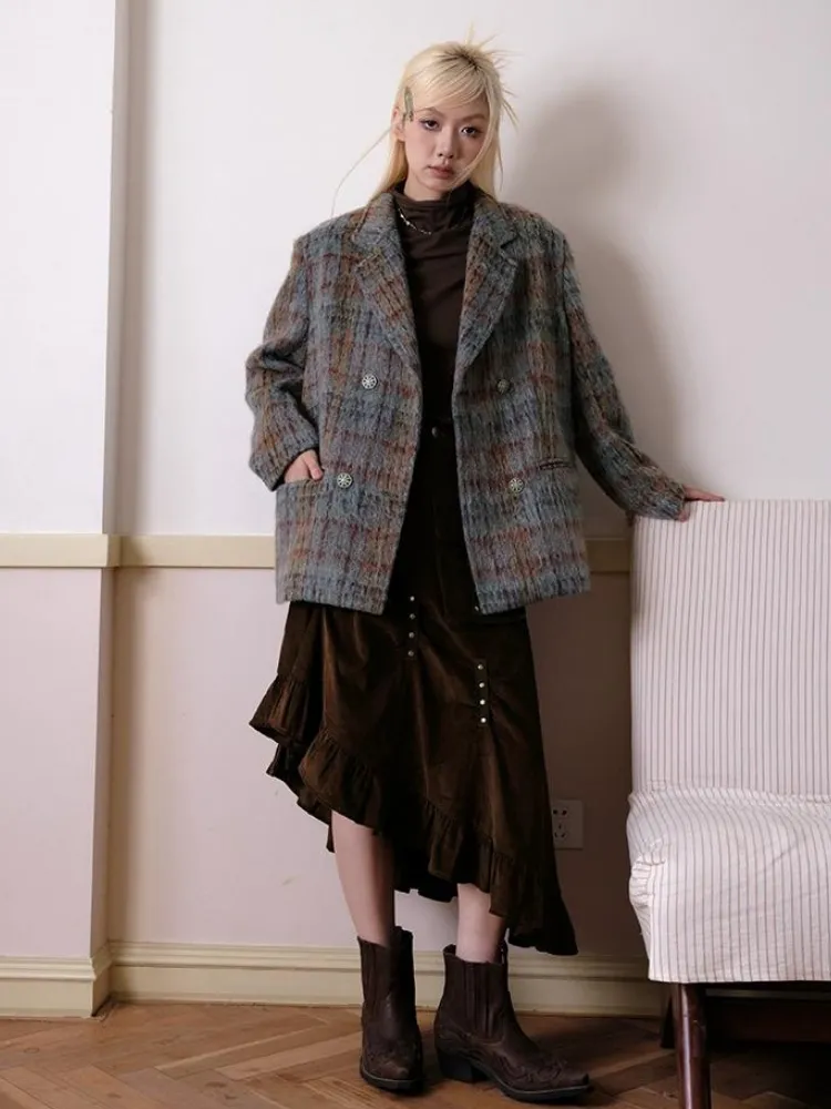 Plaid wool coat【s0000003688】