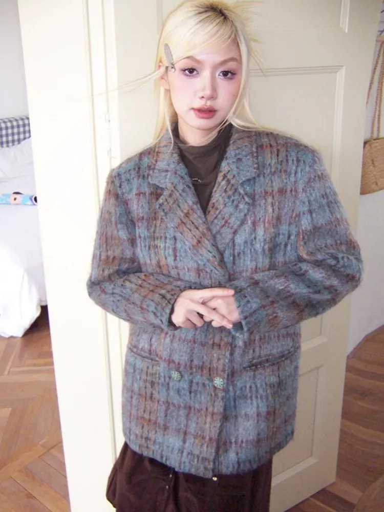 Plaid wool coat【s0000003688】