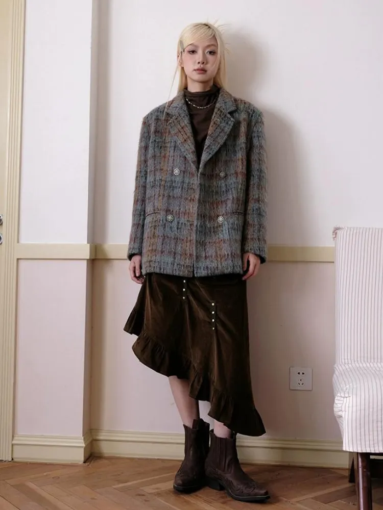 Plaid wool coat【s0000003688】