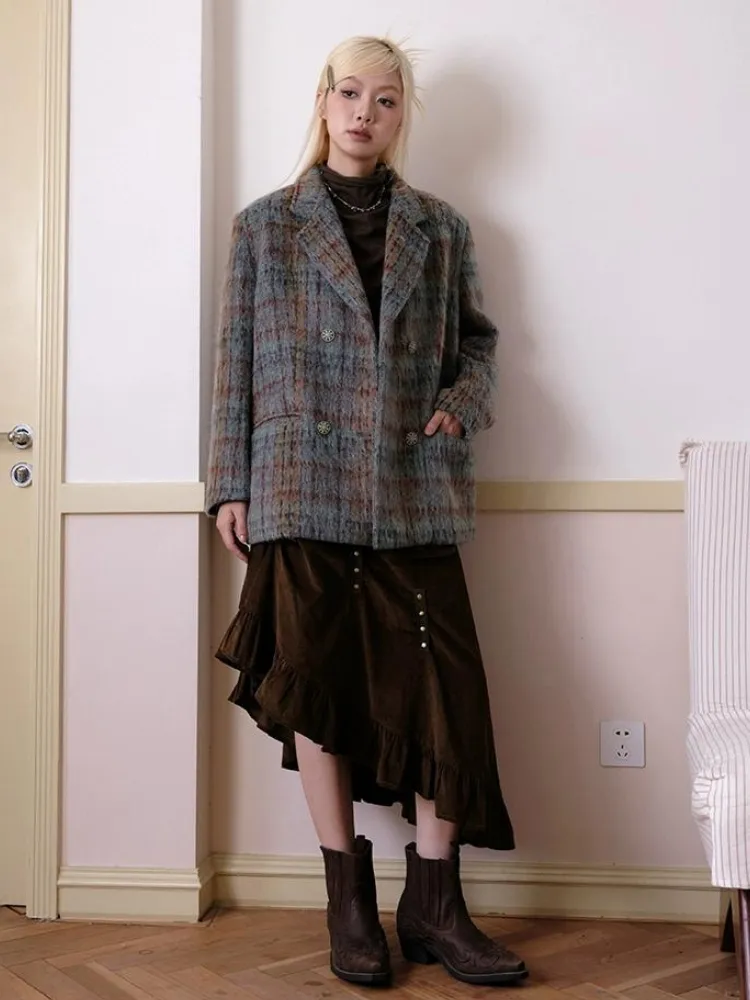 Plaid wool coat【s0000003688】