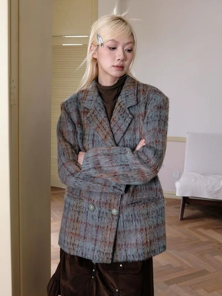 Plaid wool coat【s0000003688】