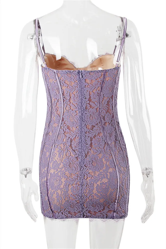 Purple Lace Appliques Bodycon Short Dress