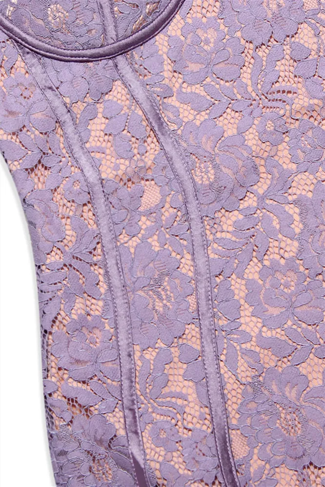 Purple Lace Appliques Bodycon Short Dress