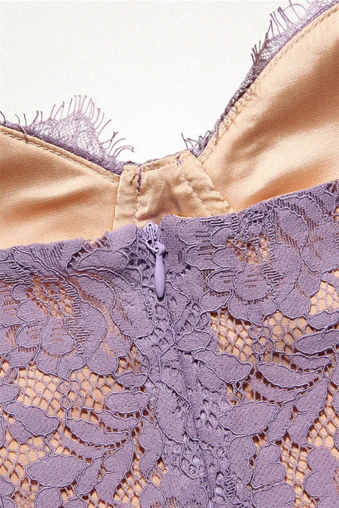 Purple Lace Appliques Bodycon Short Dress