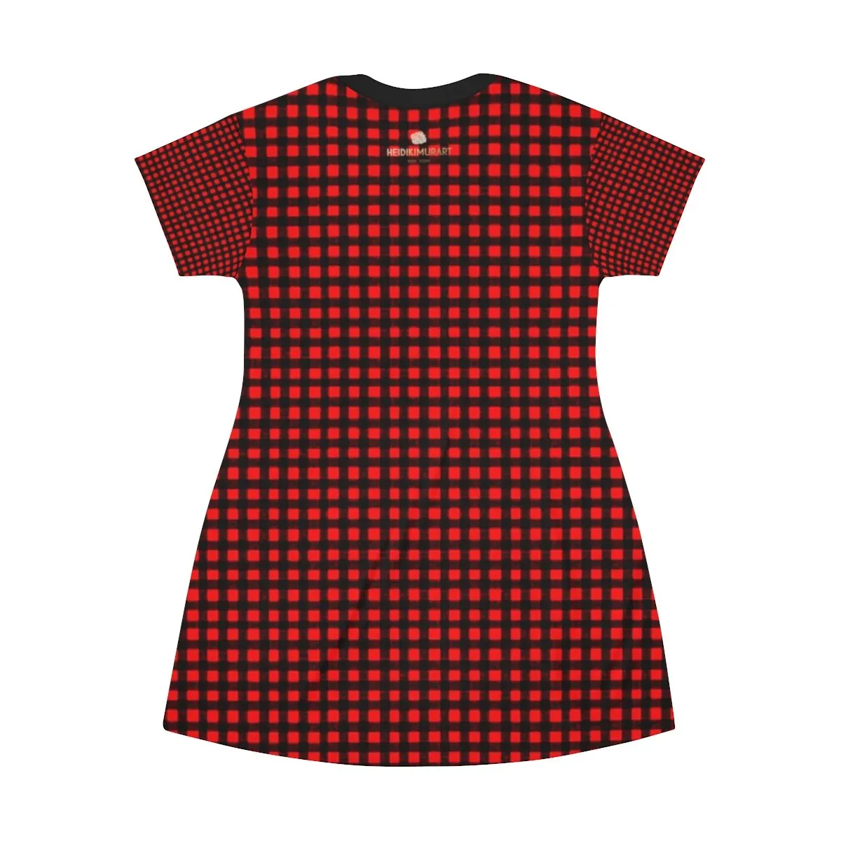 Red Buffalo T-Shirt Dress, Black Red Plaid Print Crew Neck T-shirt Dress - Made in USA