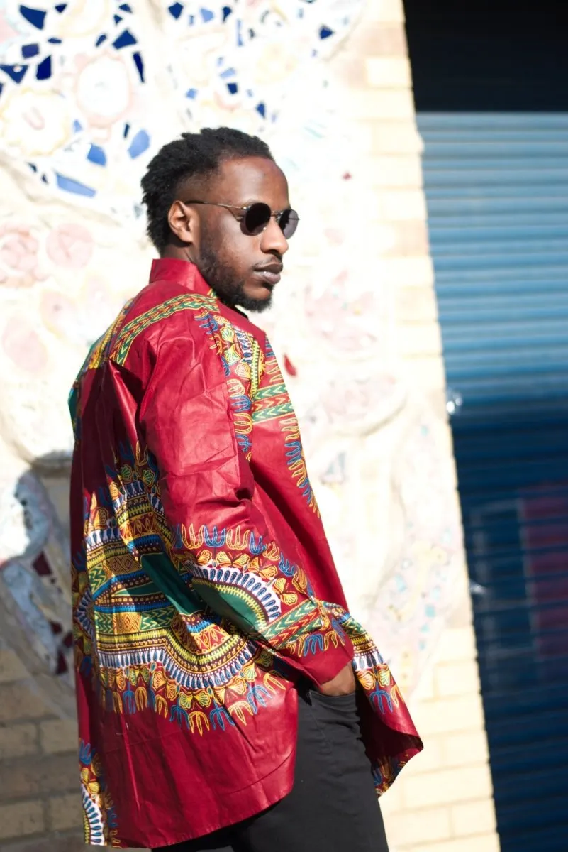 Red Dashiki Shirt Oversized