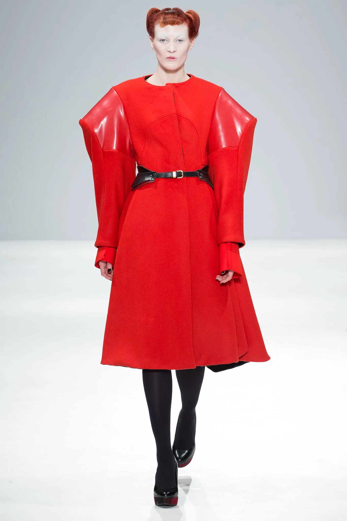 Red Wool and Latex "Broad" Coat