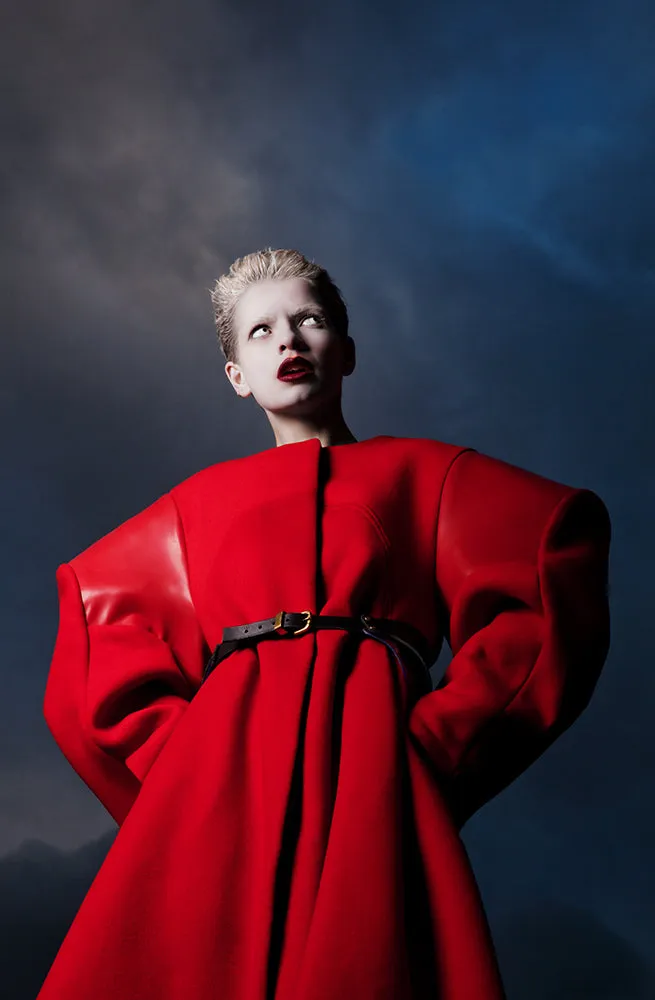 Red Wool and Latex "Broad" Coat