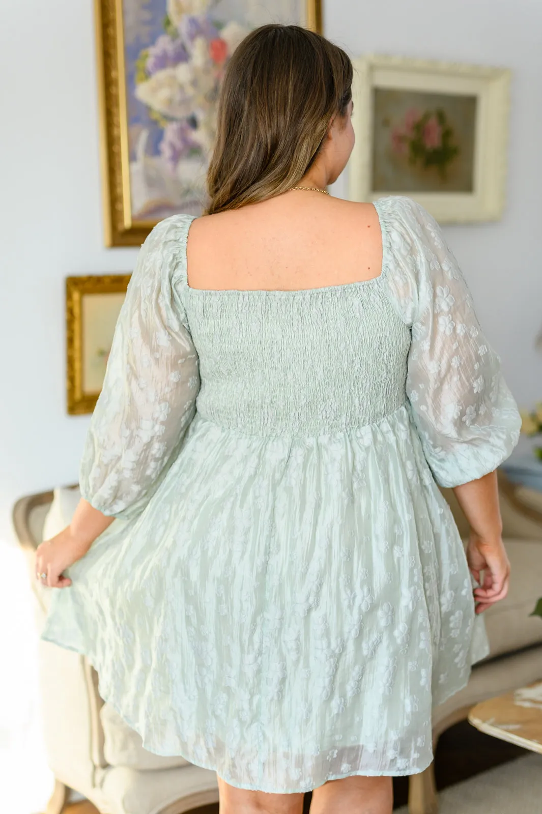 Sage Organza Puff Sleeve Babydoll Dress