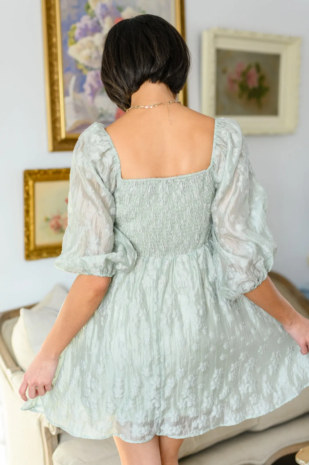 Sage Organza Puff Sleeve Babydoll Dress