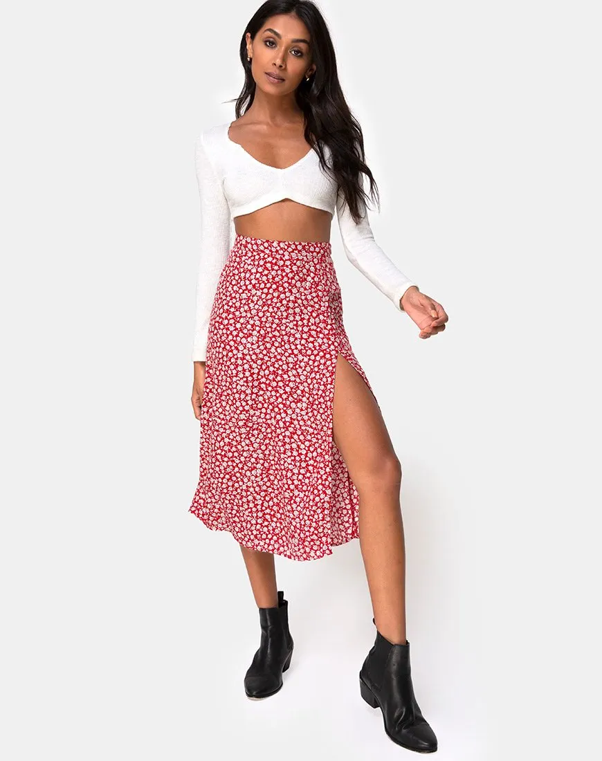 Saika Skirt in Ditsy Rose Red Silver