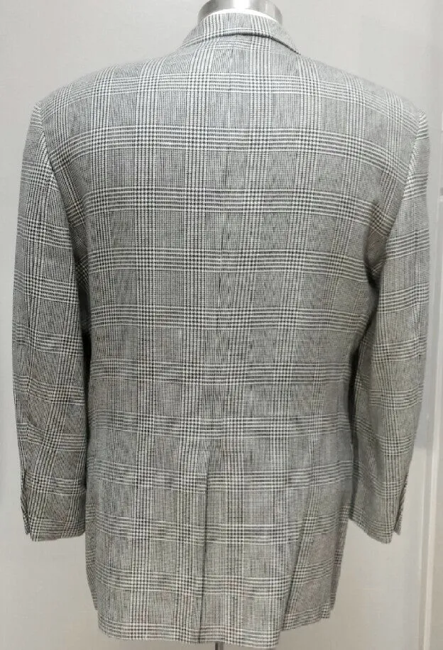 Samuelsohn-Black/White Silk/Wool Glen Plaid Sport Coat- size 40R