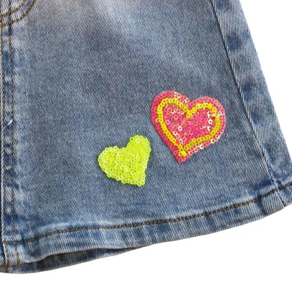 Sequin Hearts Denim Skirt