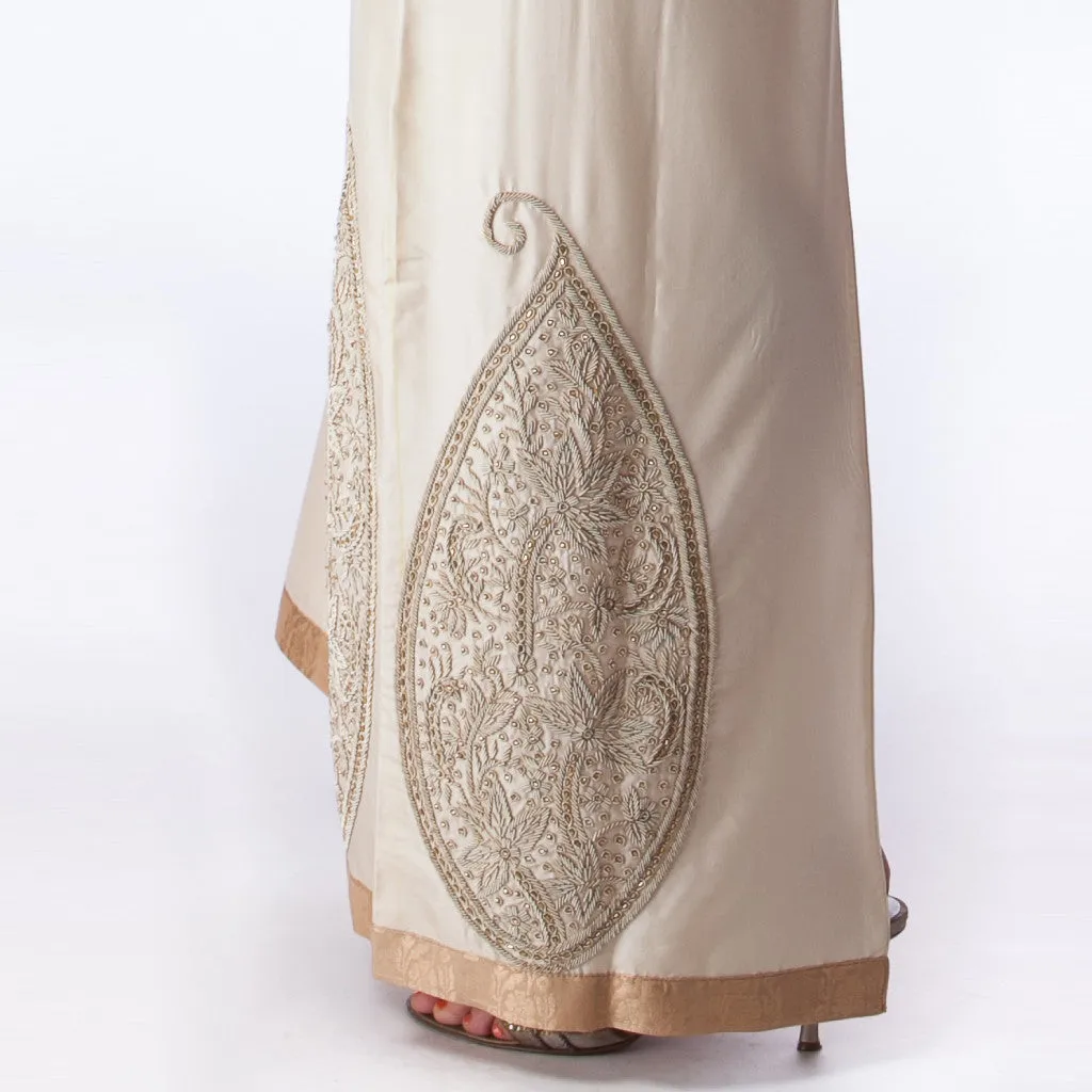 Sona Ambi Cream Silk Bridal Dress with Gold Embroidery