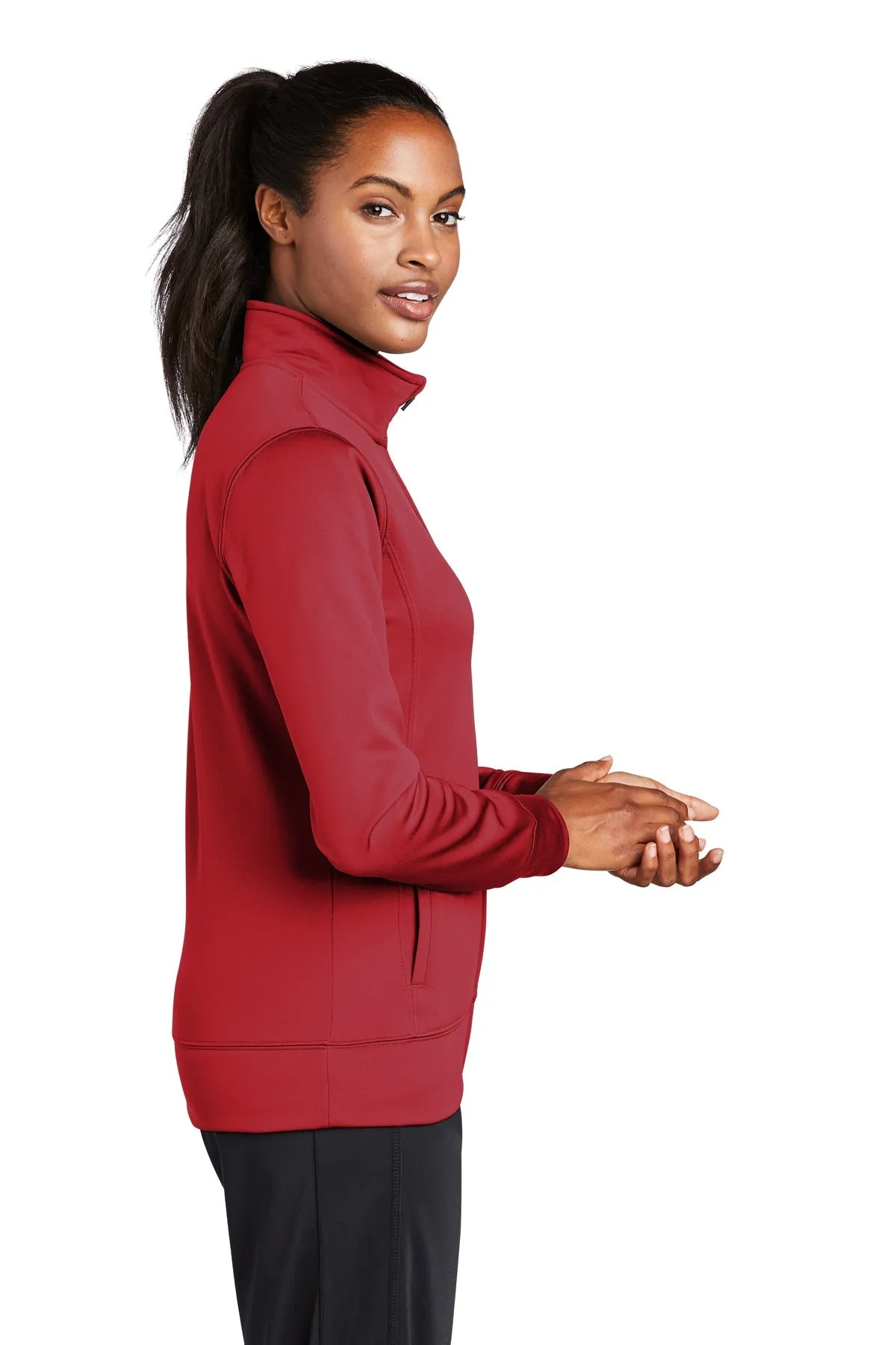 Sport-Tek Ladies Sport-Wick Fleece Branded Full-Zip Jackets, Deep Red