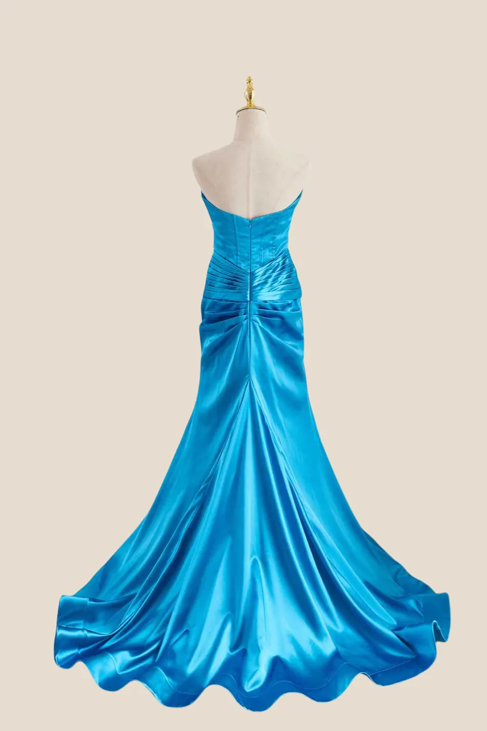 Strapless Blue Twist A-line Satin Long Dress