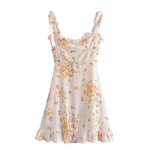 Summer Ivory Color Floral Print Women Dress