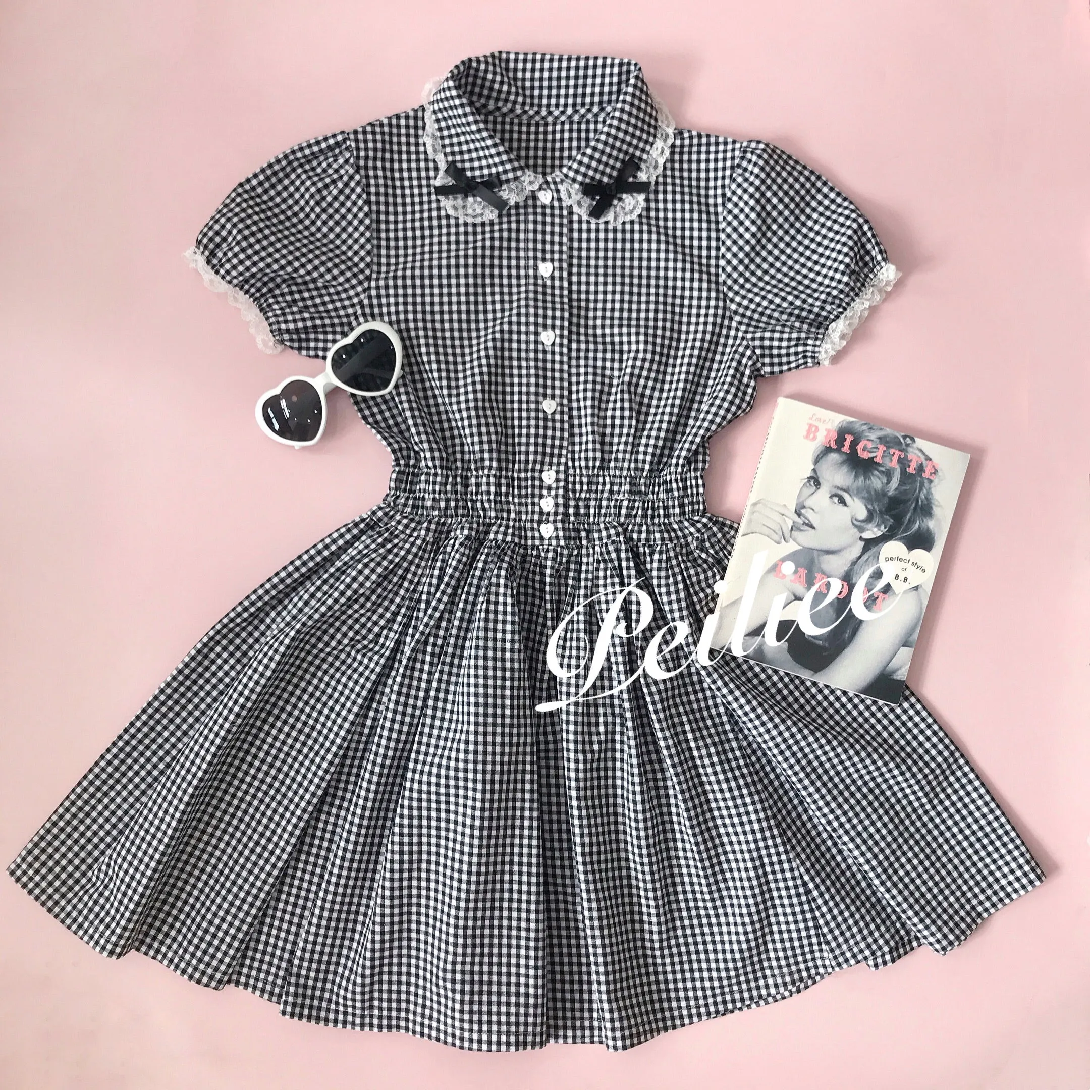 Sweden Warehouse [By Peiliee] Afternoon Tea At Tiffany Gingham Babydoll Mini Dress Lolita 1997 style