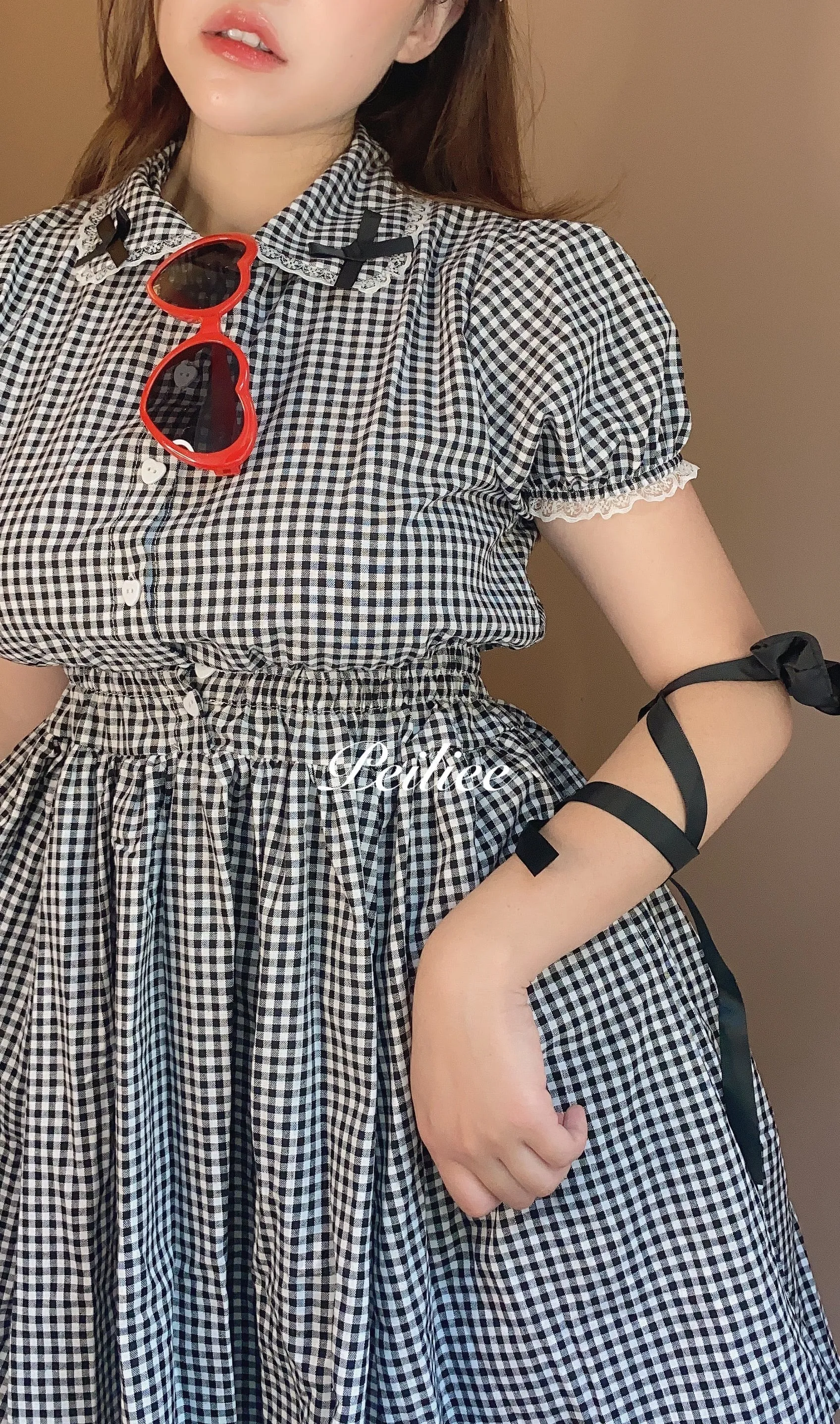 Sweden Warehouse [By Peiliee] Afternoon Tea At Tiffany Gingham Babydoll Mini Dress Lolita 1997 style