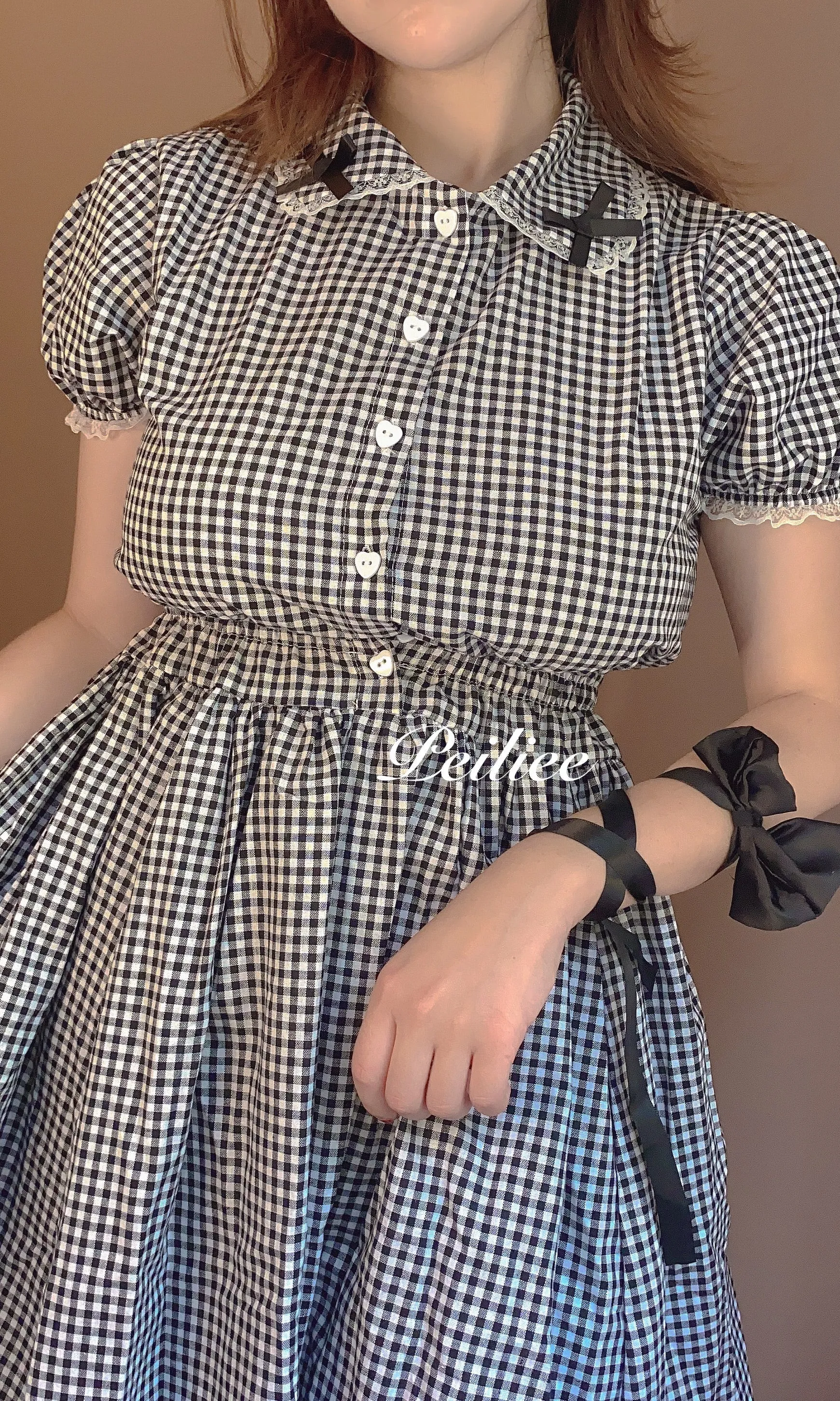 Sweden Warehouse [By Peiliee] Afternoon Tea At Tiffany Gingham Babydoll Mini Dress Lolita 1997 style