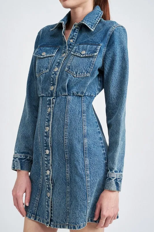 TEEK - DENIM SHIRT DRESS WTIH CINCHED WAIST