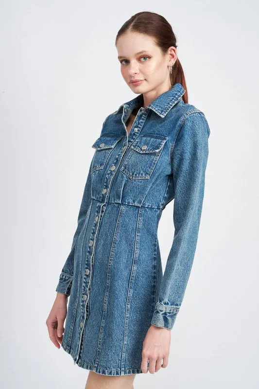 TEEK - DENIM SHIRT DRESS WTIH CINCHED WAIST