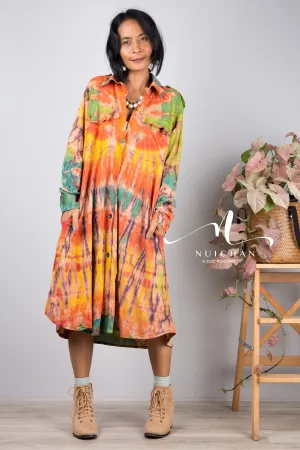 Tie dye hippie shirt dress