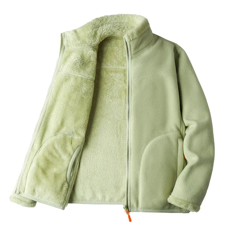 Trendy Dual-Sided Plush Fleece Zip-Up Jacket for Winter