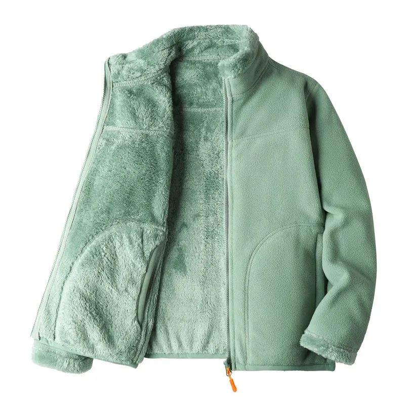 Trendy Dual-Sided Plush Fleece Zip-Up Jacket for Winter