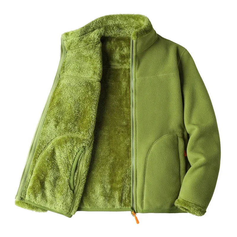 Trendy Dual-Sided Plush Fleece Zip-Up Jacket for Winter