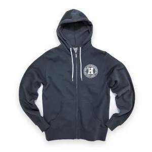 UNISEX NEW VARSITY SEAL CONTRAST DRAWSTRING ZIP FLEECE HOODY - NAVY