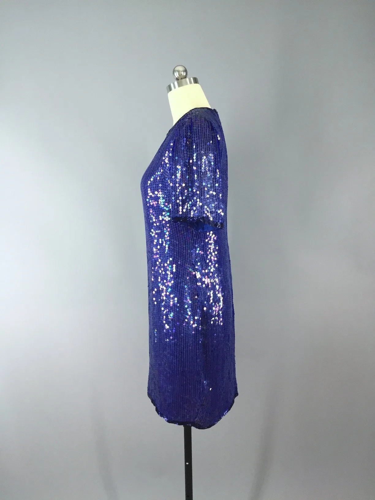 Vintage 1980s Blue Sequined Party Dress