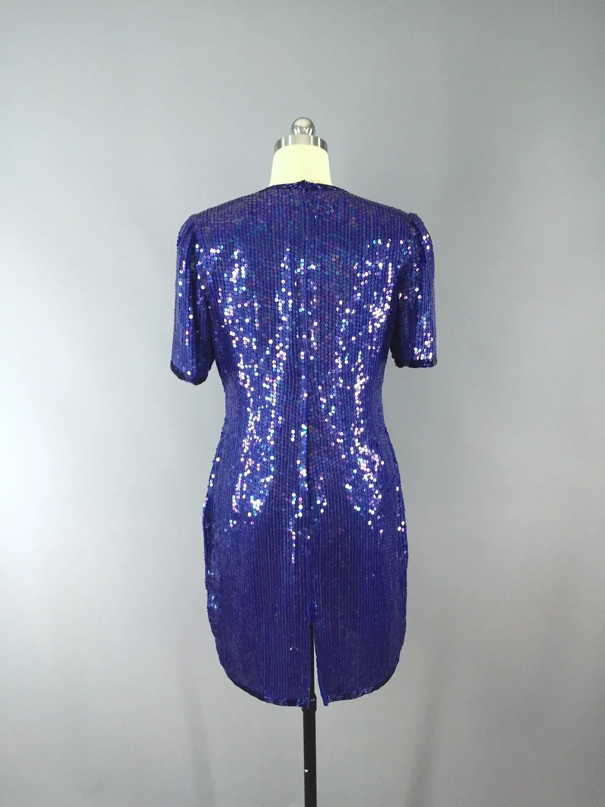 Vintage 1980s Blue Sequined Party Dress