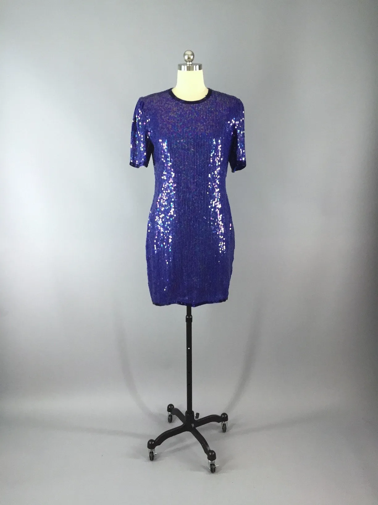 Vintage 1980s Blue Sequined Party Dress