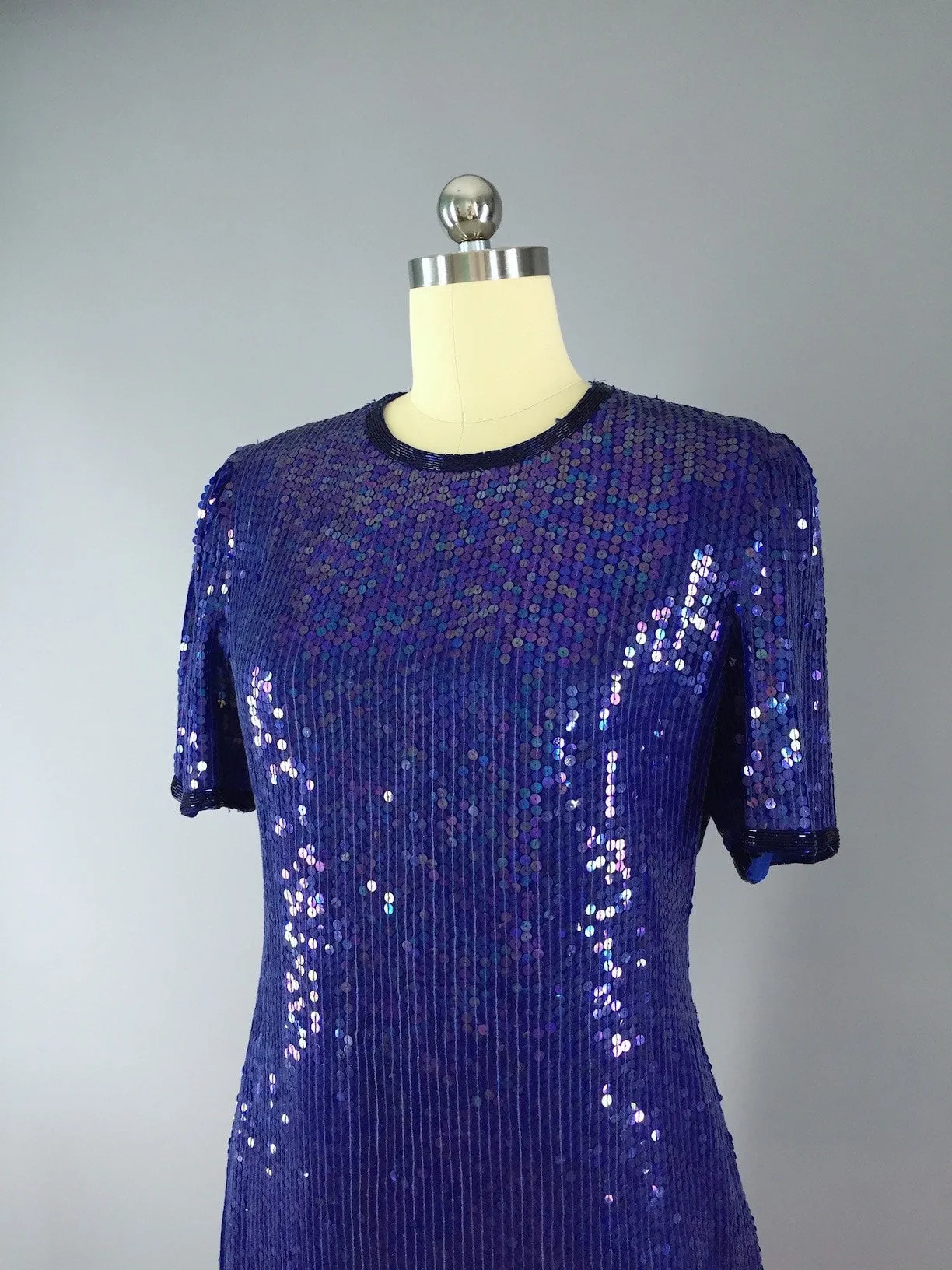 Vintage 1980s Blue Sequined Party Dress