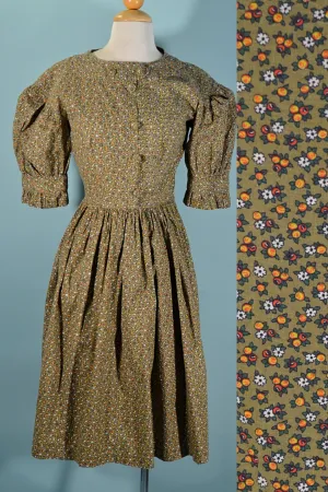 Vintage 40s/50s Green Calico Print Prairie Dress S