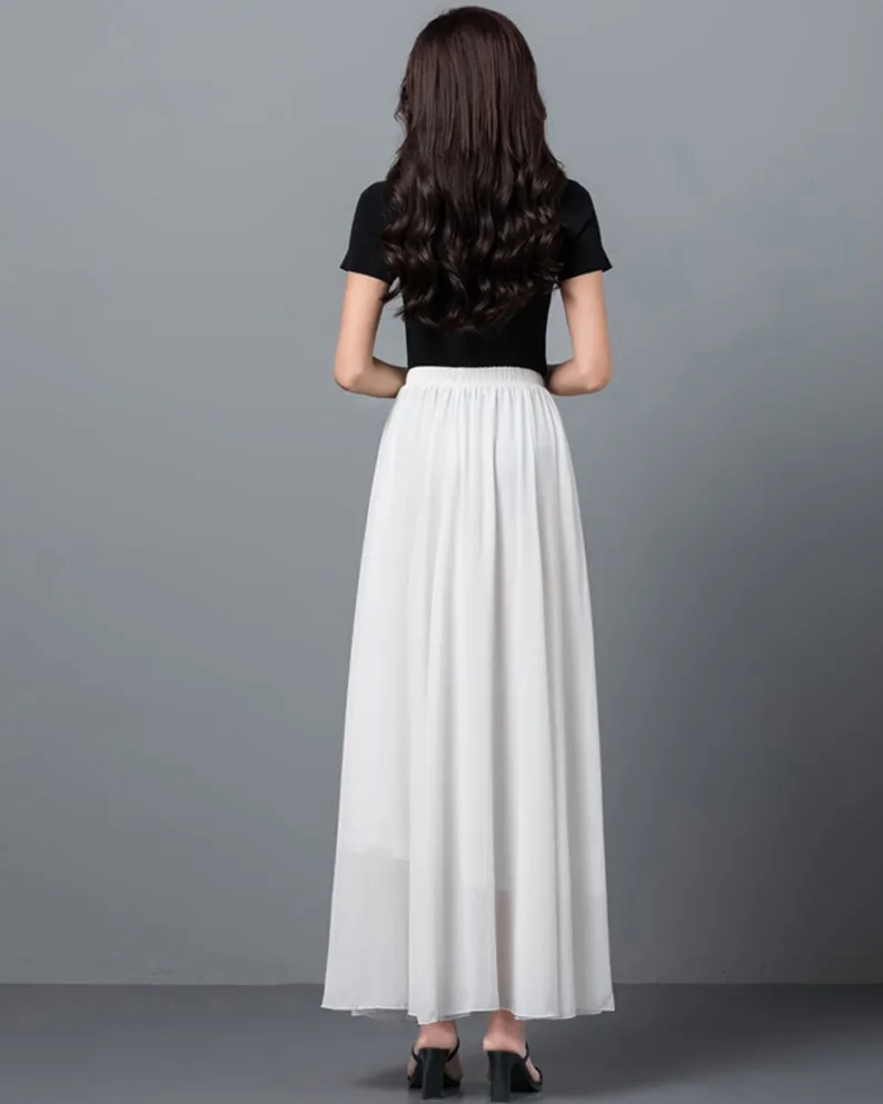 Women's maxi skirt, Elastic waist skirt, flare skirt, chiffon skirt, high waist skirt, long skirt, A-line skirt, white skirt A0012